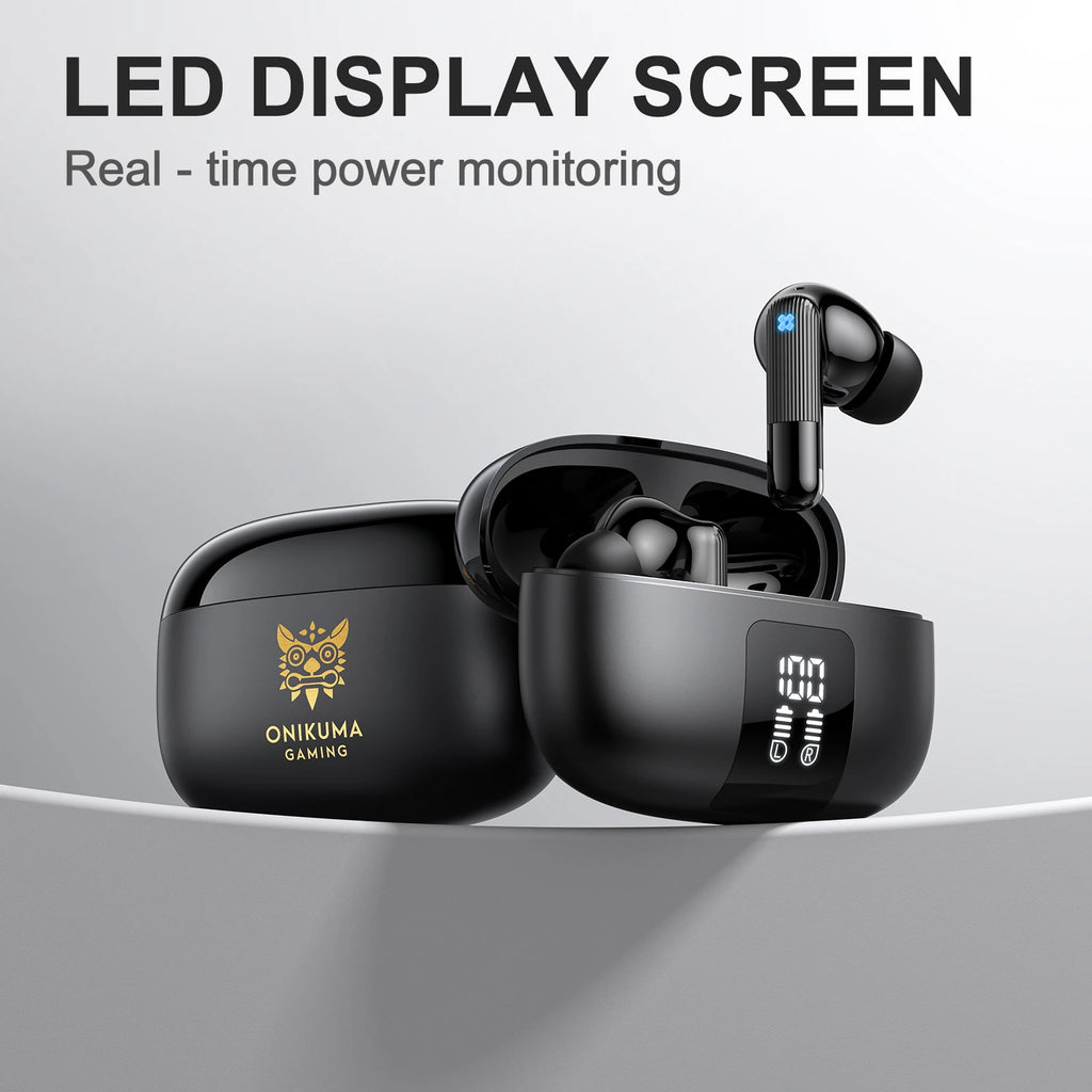 ONIKUMA TX612 2.4G True Wireless Headphones - LED Display Charging Case, ENC Dual Mic NoiseCancellation,Ambient Noise Filtering