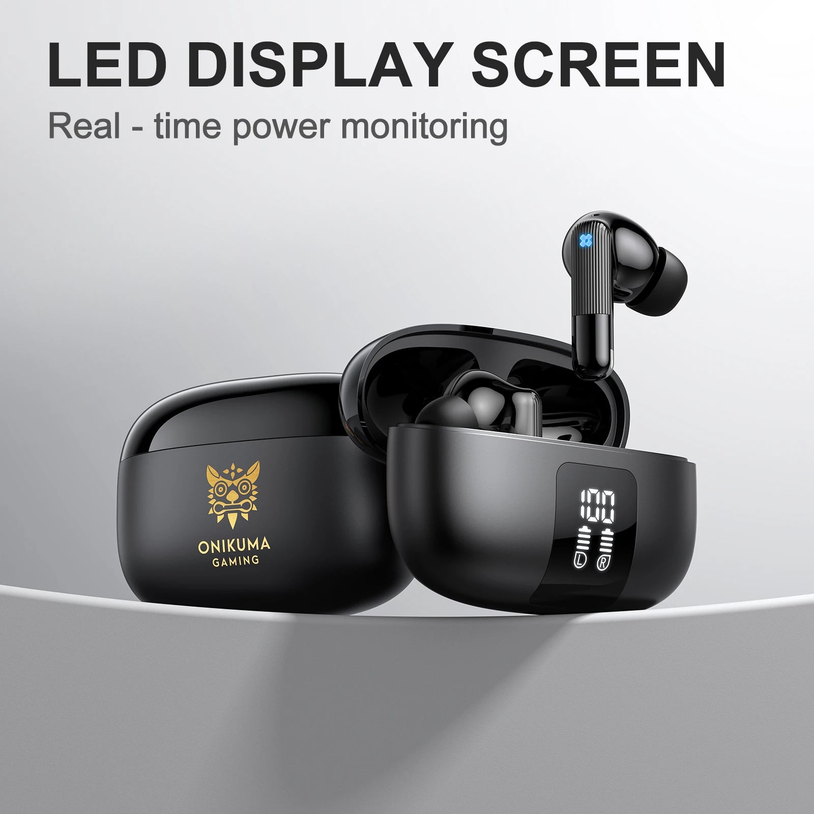 ONIKUMA TX612 2.4G True Wireless Headphones - LED Display Charging Case, ENC Dual Mic NoiseCancellation,Ambient Noise Filtering