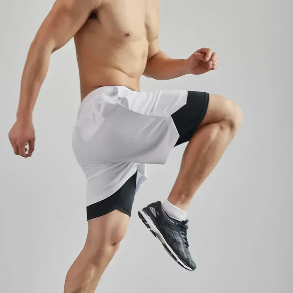 Herren-Zwei-in-Eins-Sporthose Atmungsaktiv Lässig Schnelltrocknend Doppellagige Shorts Sommer Laufbekleidung Unterteile M-3XL