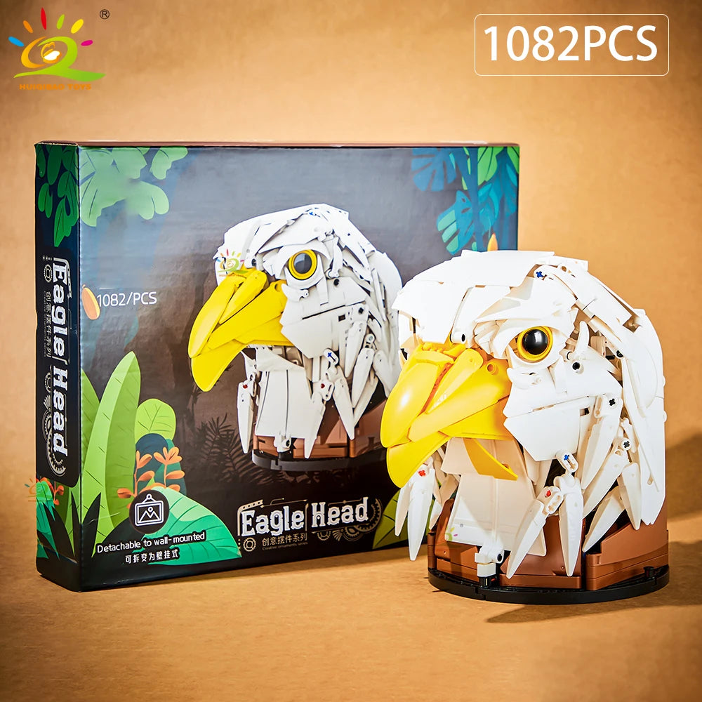 HUIQIBAO MOC Creative Wolf Deer Eagle Head Model Building Blocks Animal Pendant Wall Decor Wall Hanging Sculpture Home Decor Toy