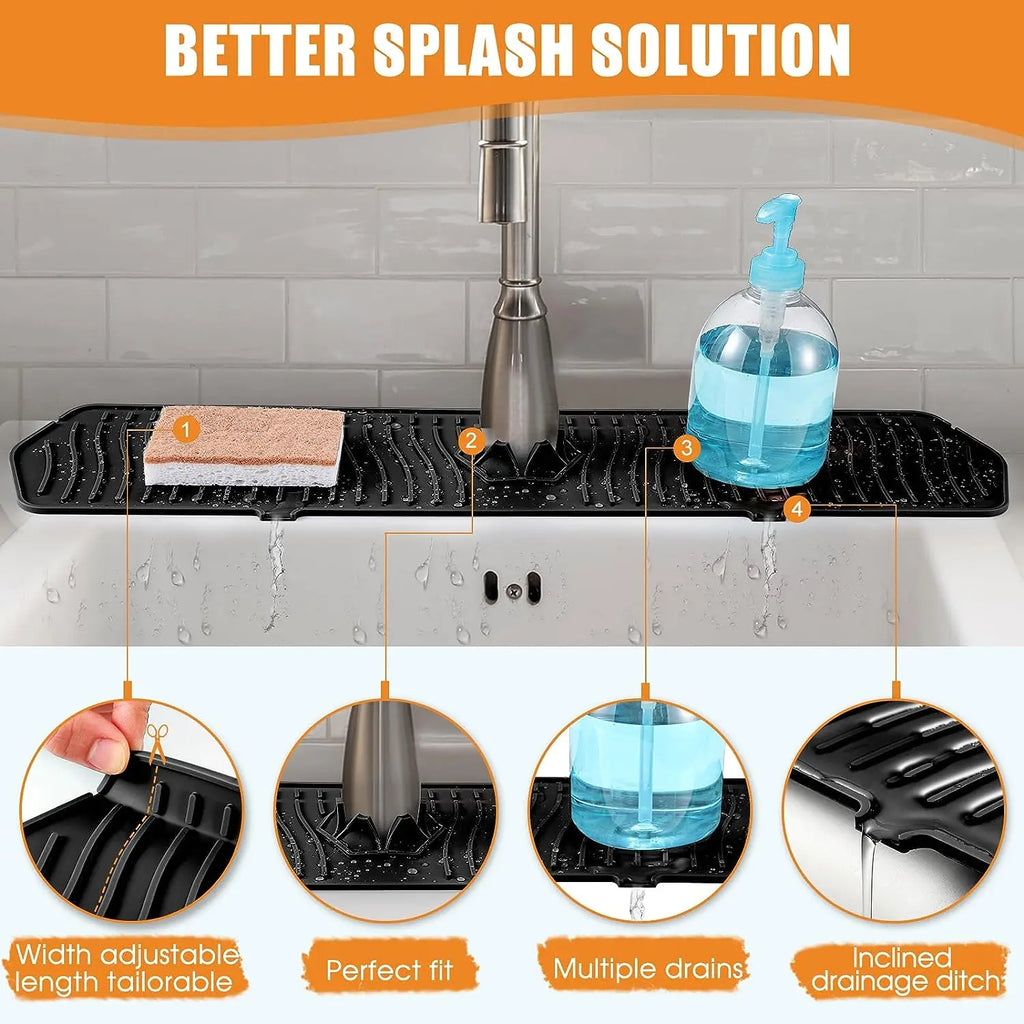 30/24 Inch Silicone Faucet Mat Sink Splash Guard Large Size Faucet Drain Drying Pad Countertop Protector for Bathroom Kitchen