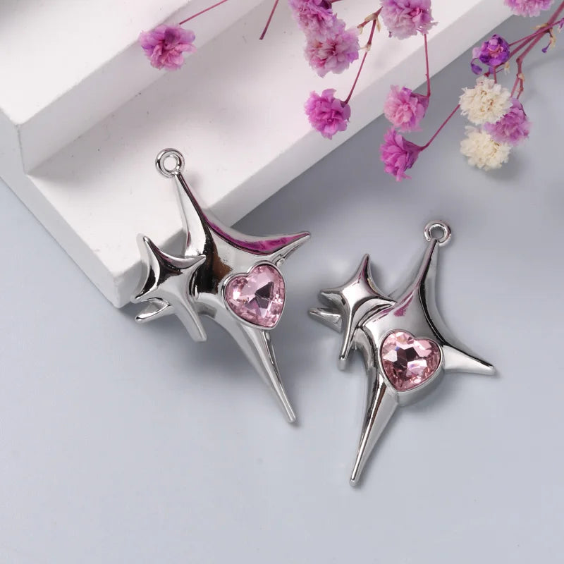 10pcs New Heart Enamel Charms Pink Fashion Y2K Style Pendants For Making DIY Handmade Findings Accessories Necklace Jewelry