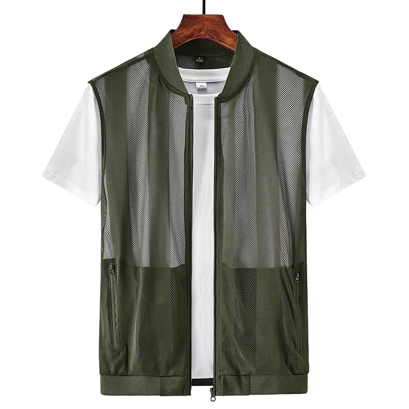 Summer Men Mesh Hollow Waistcoat Breathable Outdoor Sports Coat High-Quality Design Leisure Vest Men