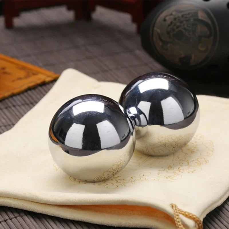 304 Stainless Steel Baoding Balls Set for Hand Exercise Stress Relief Therapy Massager Balls 2 Sizes 3.3cm and 3.8cm