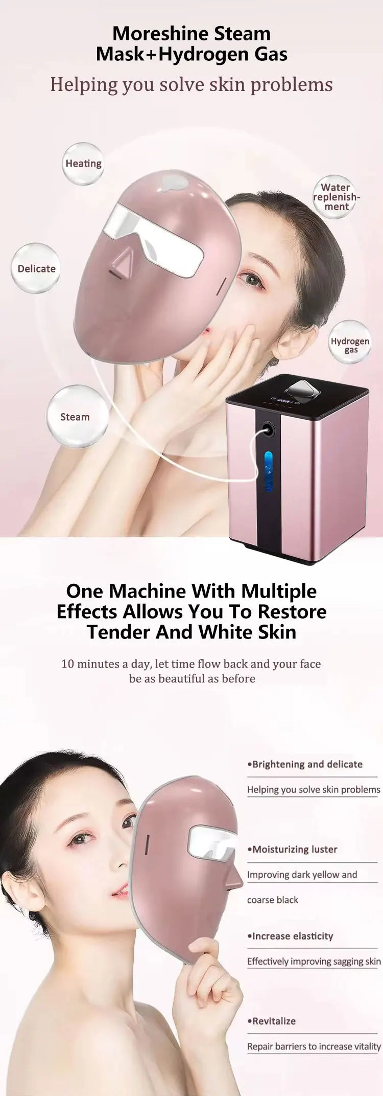 Hydrogen Beauty Face Mask Skin Care Whitening Moisturizing Molecular Hydrogen Inhaling H2 Gas Inhaler Mask