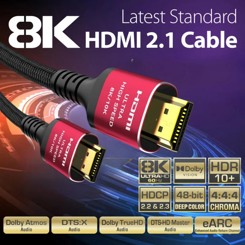 Long 8K HDMI 2.1 Cables 5M/15FT 48Gbps high speed braided Cord-4K@120Hz 8K@60Hz Compatible With Roku TV/PS5/PS4/RTX 3080 3090