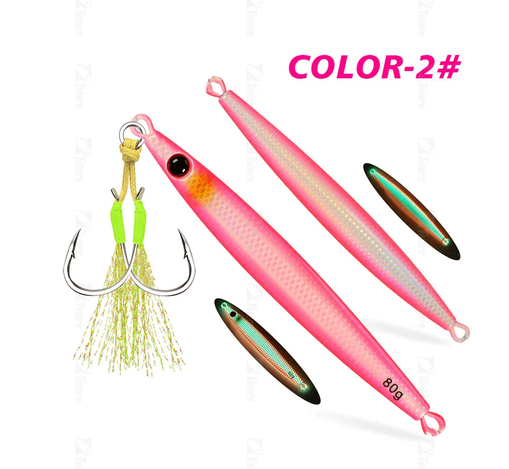 TOLU 2024 New 40g/60g/80g Fast Sinking Jigging Fishing Lure Laser Paper Coating Luminous Jig Lure Sea Fishing Trolling Jigging