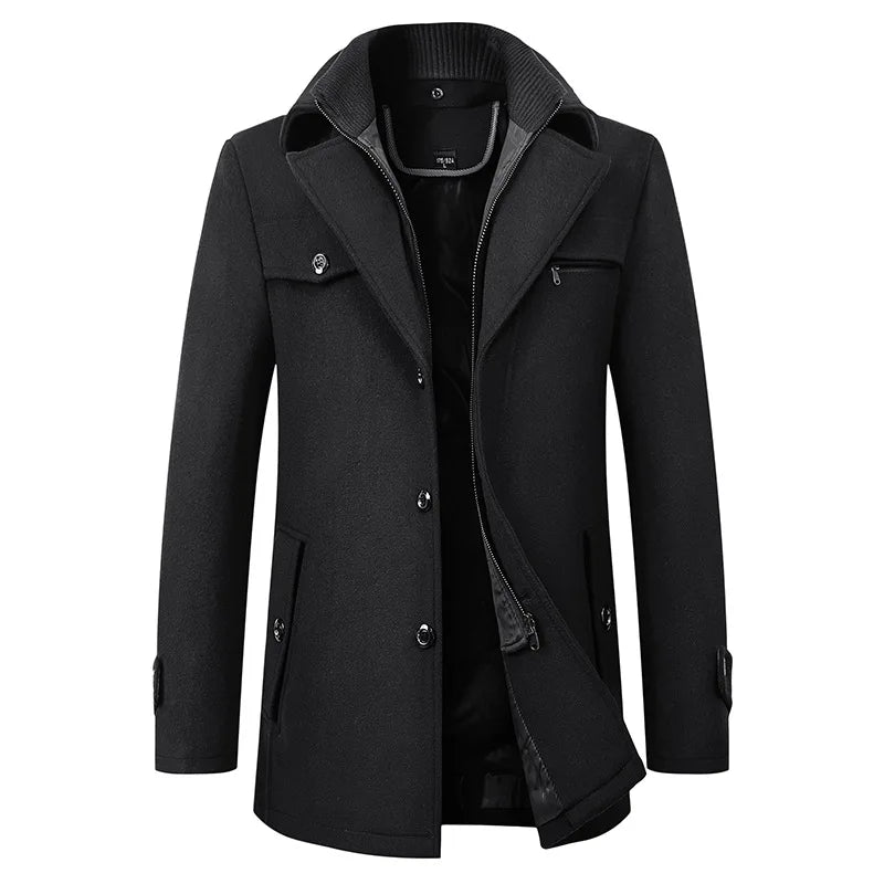 2025 Autumn Winter Middle-aged Coat Men Fashion Double Collar Cold-resistant Business Overcoat Thickened Wool Coat Men Clothing