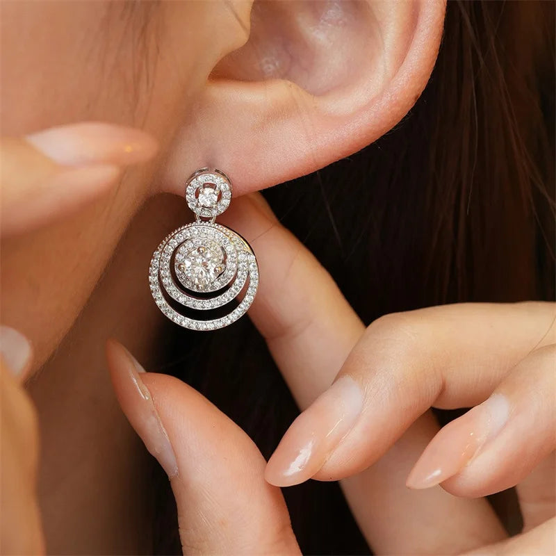 ZFSILVER Trendy s925 Silver Moissanite Classic Exquisite Design Round Circle Earring Charms Women Accessories Jewelry Gift KE104
