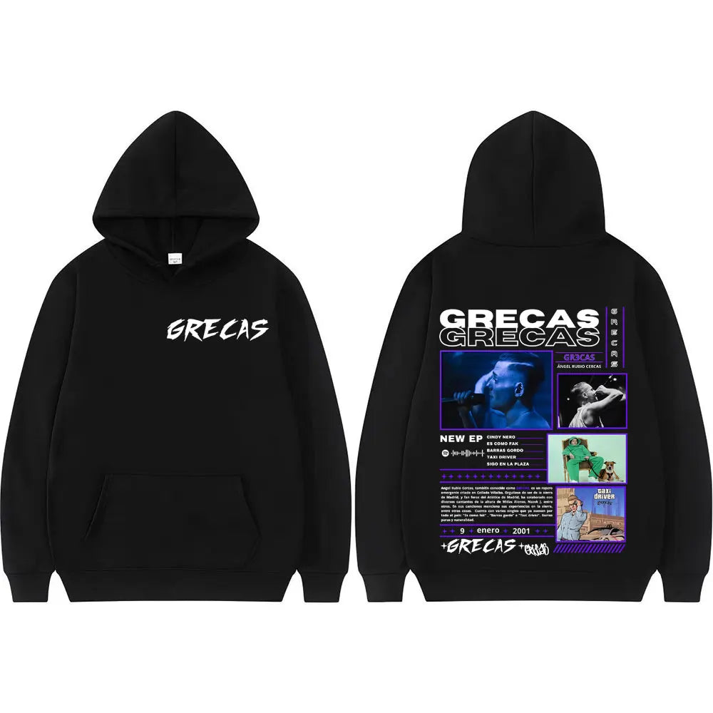 Rapper Grecas Album Tour 2025 Graphic Hoodies Men Women Harajuku Street Hip Hop Hoodie Loose Vintage Long Sleeve Sweatshirt Tops