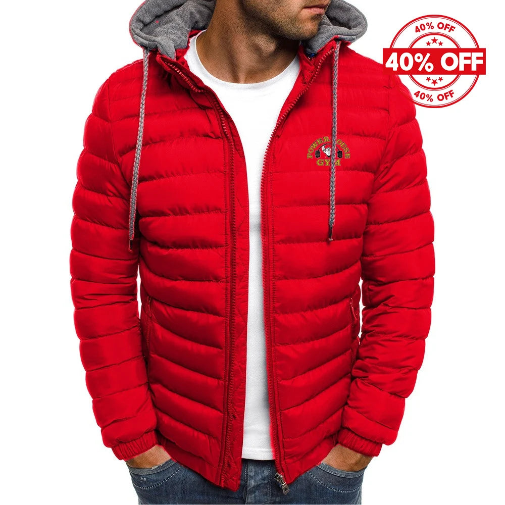 2025 Autumn And Winter Man's Solid Color Fashion Hoodies Coat Powerhouse Gym Logo Logo Print Cold-Proof Cotton-Padded Jacket