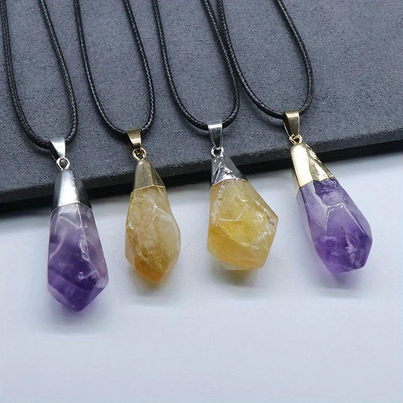 Amethyst Quartz Natural Stone Necklace Irregular Crystal Pendant Necklace for Women Jewelry Accessories Water Drop Pendant 1 pc