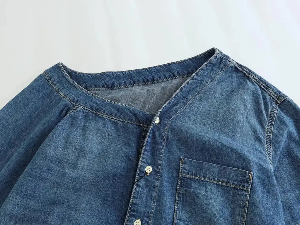 2025 Women's Denim Shirts Button Blouses Asymmetric's Shirts Tops