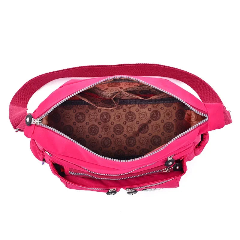 Versatile Waterproof Nylon Single Shoulder Bag for Women Lightweight Travel Crossbody Bag with Internal Zipper And Polyester Lin
