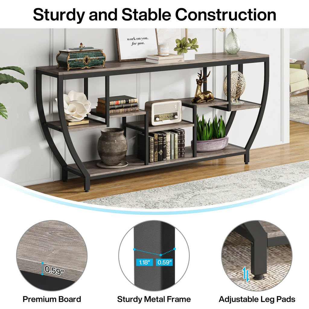 Tribesigns 70.9 Inch Long Sofa Table with Shelves, Rustic Console Table with Storage, Industrial Entryway Table TV Stand