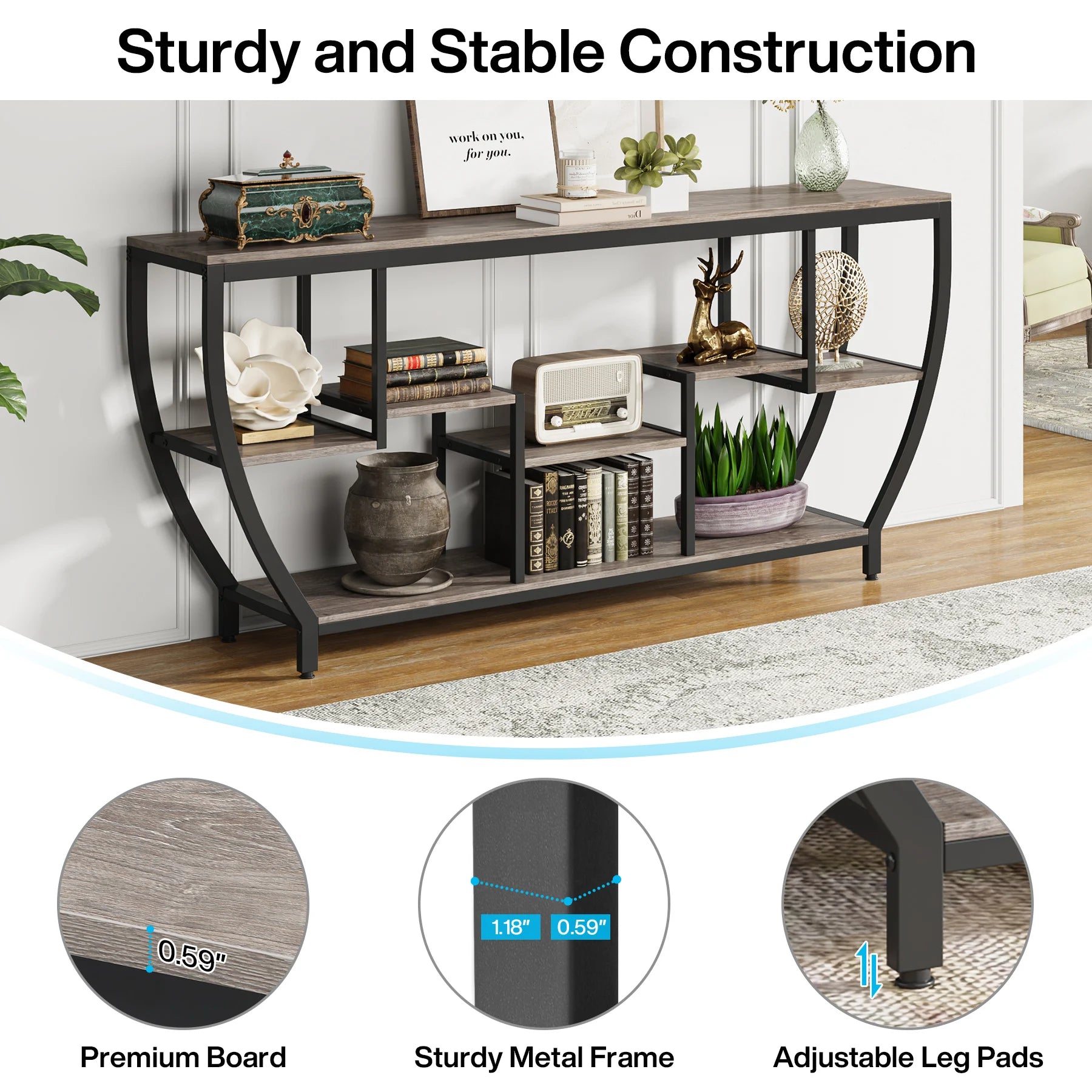 Tribesigns 70.9 Inch Long Sofa Table with Shelves, Rustic Console Table with Storage, Industrial Entryway Table TV Stand