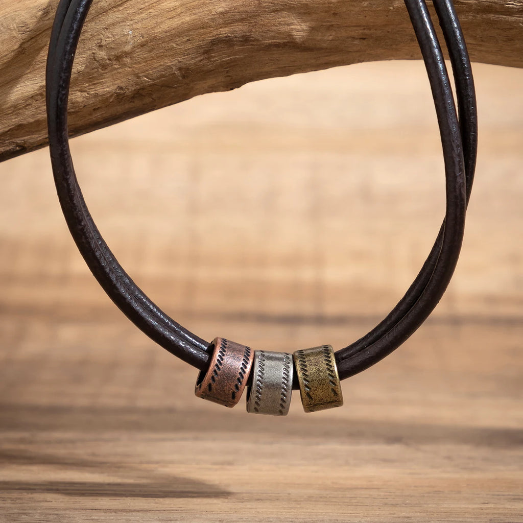 Vintage Pu Leather with Metal Beads Choker Necklace for Men Trendy Collar on the Neck Accessories 2023 Fashion Jewelry Male Gift