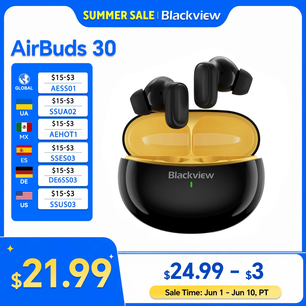 Blackview Airbuds 30 Headset Wireless Headphones TWS Sports Air Conduction Bass ENC Earphones TWS With Mic 400mAh IPX7