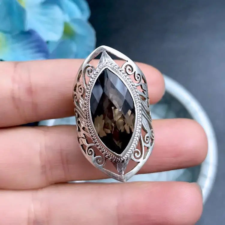 silver 925 Retro Hollow out Ring national style Classic Wide Tea Crystal Men's and rings for women fine Jewelry Gift
