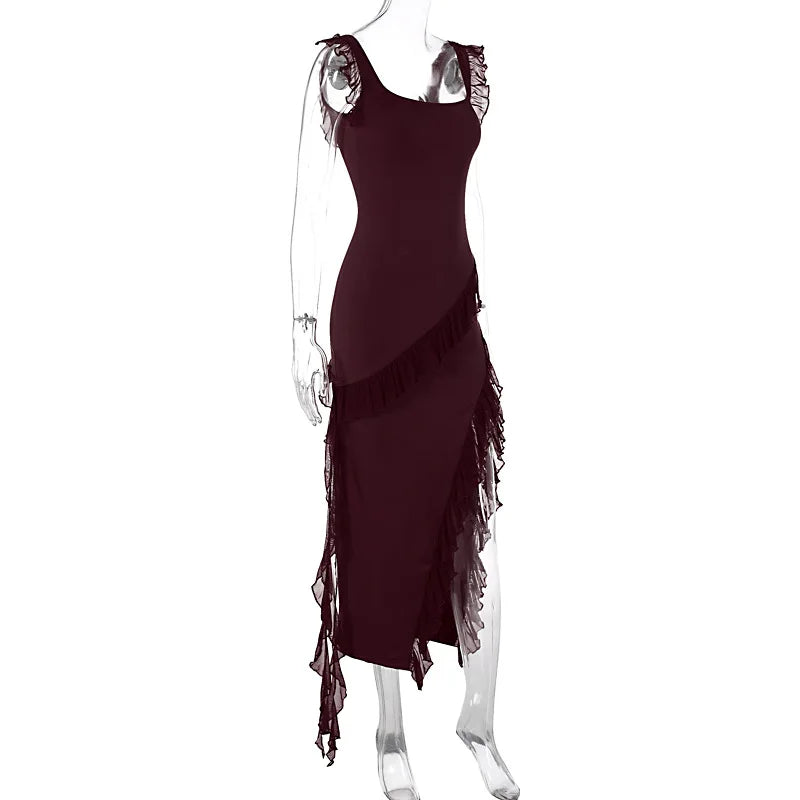 Sexy Sleevelss Ruched Party Club Bodycon Y2K Maxi Split Dresses For Women Summer 2026 Fashion Backless Evening Long Dress Outfit