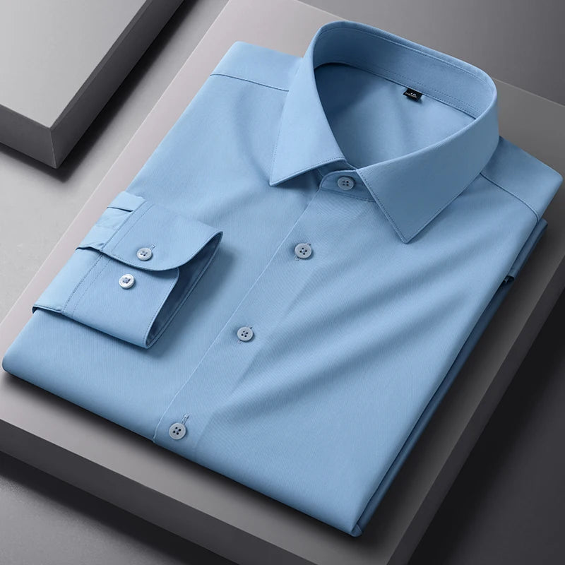 Bamboo Fiber Anti-Wrinkle Mens Shirts Long Sleeve Dress Shirts For Slim Fit Camisa Social Business Blouse White Shirt S-7XL 8XL