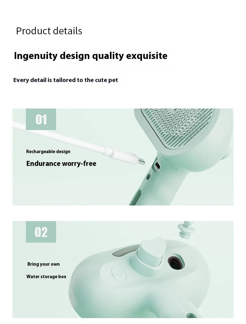 Pet Hair Removal Comb with Water Tank And Release Button Cat Dog Shedding Spray Steam Brush for Grooming