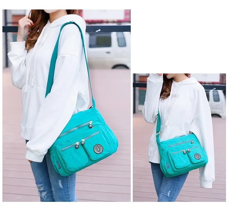 Versatile Waterproof Nylon Single Shoulder Bag for Women Lightweight Travel Crossbody Bag with Internal Zipper And Polyester Lin