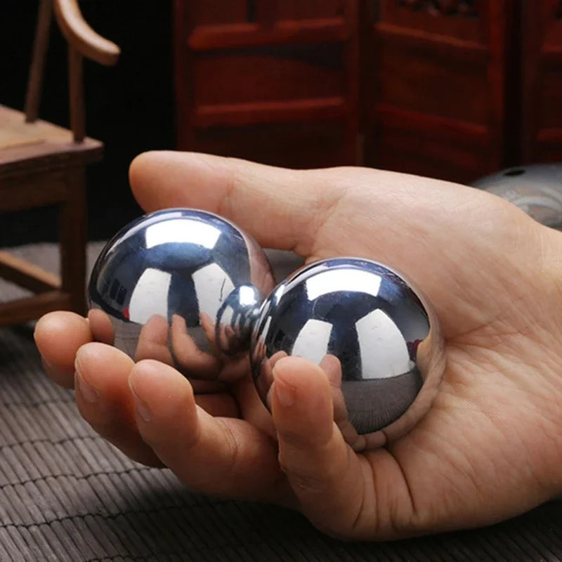 304 Stainless Steel Baoding Balls Set for Hand Exercise Stress Relief Therapy Massager Balls 2 Sizes 3.3cm and 3.8cm