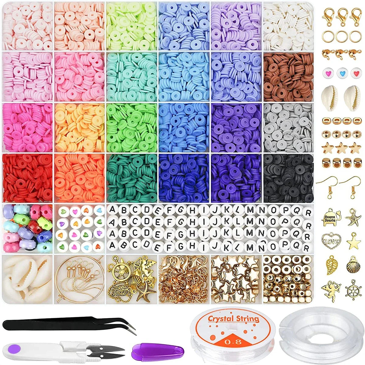 14400/4200/2400pcs Assorted Polymer Clay Beads Kit for DIY Jewelry Making - Handmade Craft for Bracelet, Necklace, Earrings