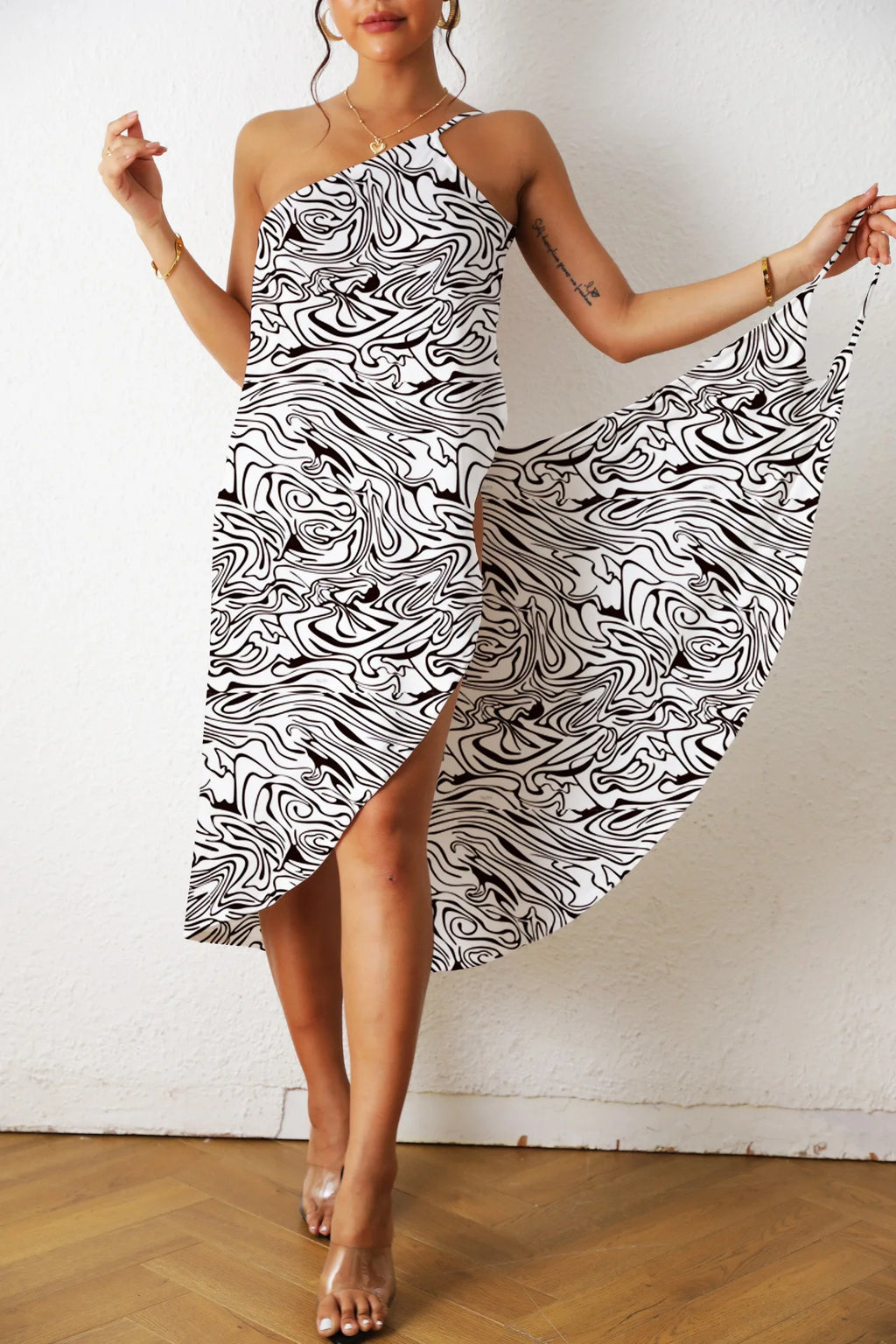 One Pieces Print Sexy Beach Dress Woman Summer Aesthetic Clothing Sleeveless Floral Beachwear Midi White Dresses for Women 2023