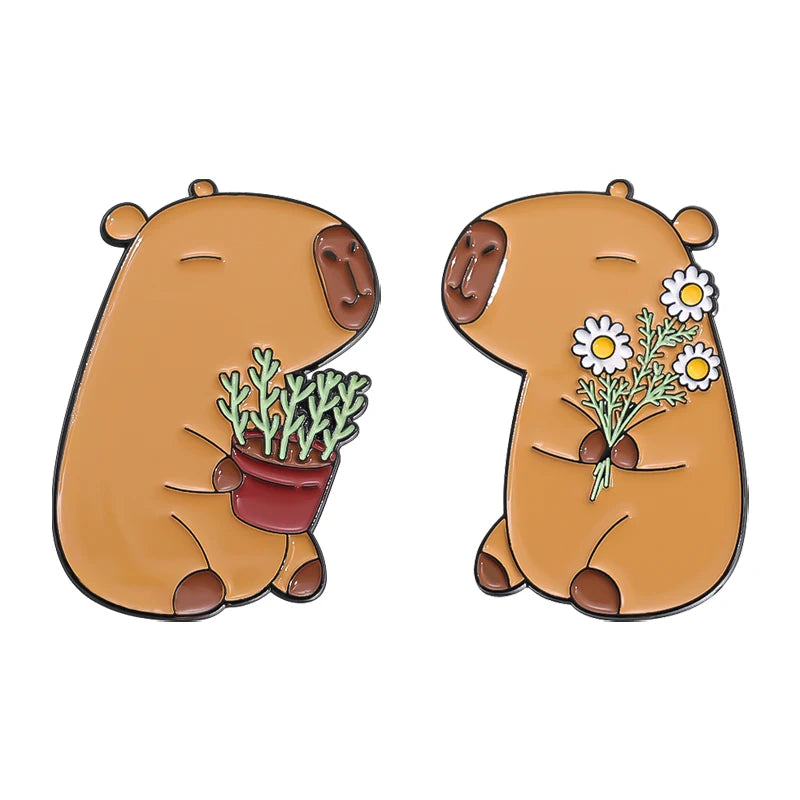 Cute Capybara Animal Enamel Pins Cartoon Cappy with Coffee Metal Brooches Lapel Badge Funny Animal Jewelry Gifts for Friends