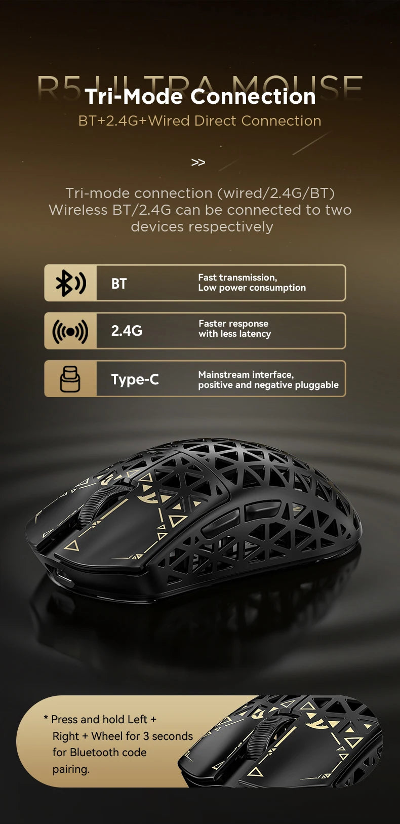 ATTACK SHARK R5 ULTRA Wireless Gaming Mouse - 8K Polling,PAW3950MAX Sensor,42,000 DPI,Carbon Fiber Ultra-Light for Pro Esport