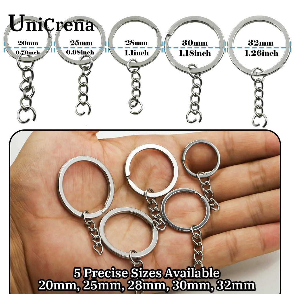 UniCrena Split Ring with Chain Stainless Steel Key Ring Keychain Connector for DIY Crafts, Jewelry Making, Dog Tag Bulk Supplie