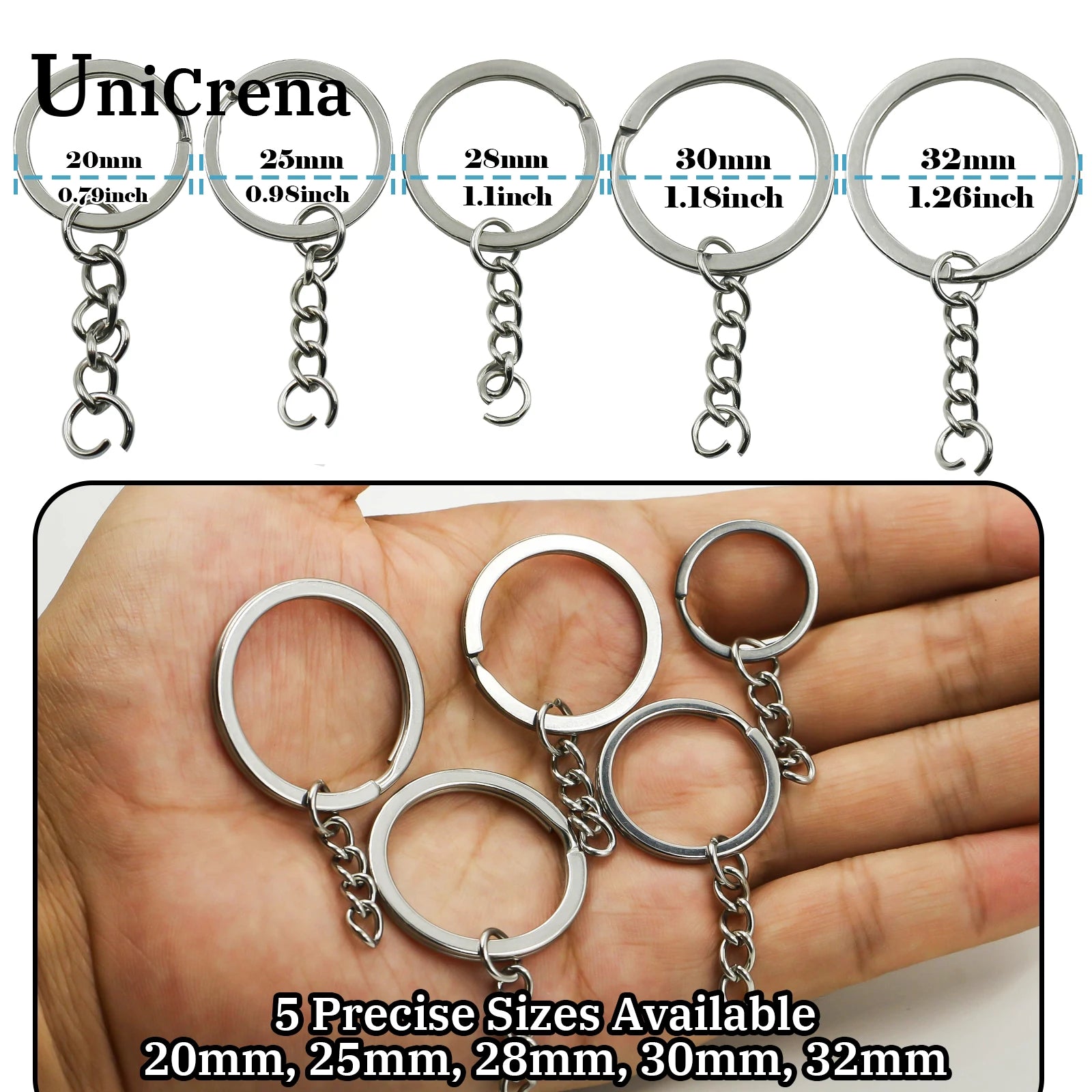 UniCrena Split Ring with Chain Stainless Steel Key Ring Keychain Connector for DIY Crafts, Jewelry Making, Dog Tag Bulk Supplie