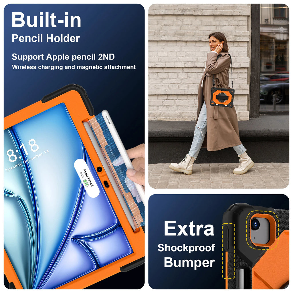 360 Rotatable Hybrid Case iPad 10th 11th Generation A16 7/8/9th 10.2 9.7 Pro 11 Air 13 M2 M3 M4 Air 5 4 10.9 Mini 7 6 5 Cover