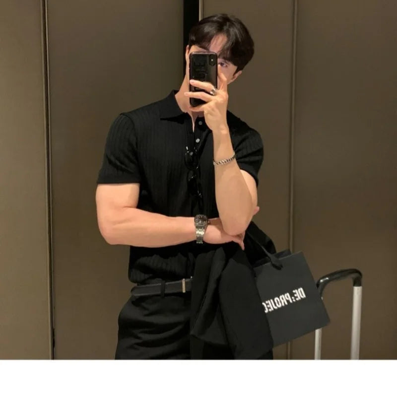 Summer Sports And Leisure Slim Fit T-Shirt Fashionable Men's Golf Polo Shirt Open Neck Breathable Quick Drying Short Sleeved Top