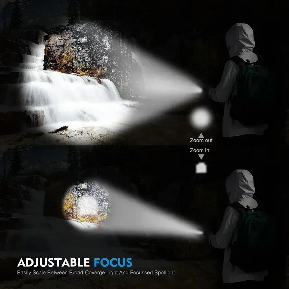 100000LM Super Bright Flashlight Rechargeable LED Torch Long Range Tactical Lamp for Outdoor Waterproof Camping Fishing Lantern