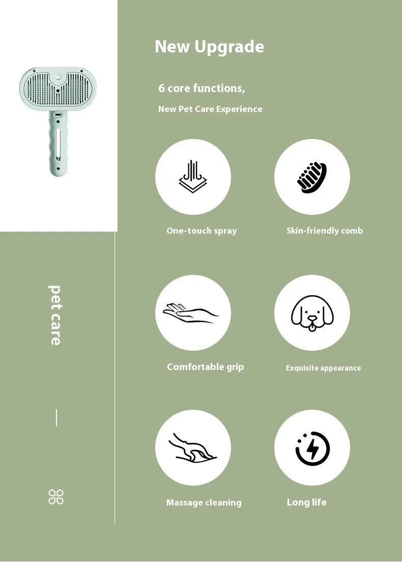 Pet Hair Removal Comb with Water Tank And Release Button Cat Dog Shedding Spray Steam Brush for Grooming
