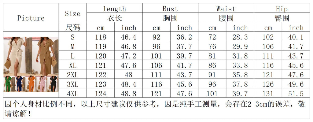 Women's Casual V Neck Short Sleeved Single-breasted Lace-up MIDI Dress Summer Solid Color Stylish Elegant Female Shirt Dresses