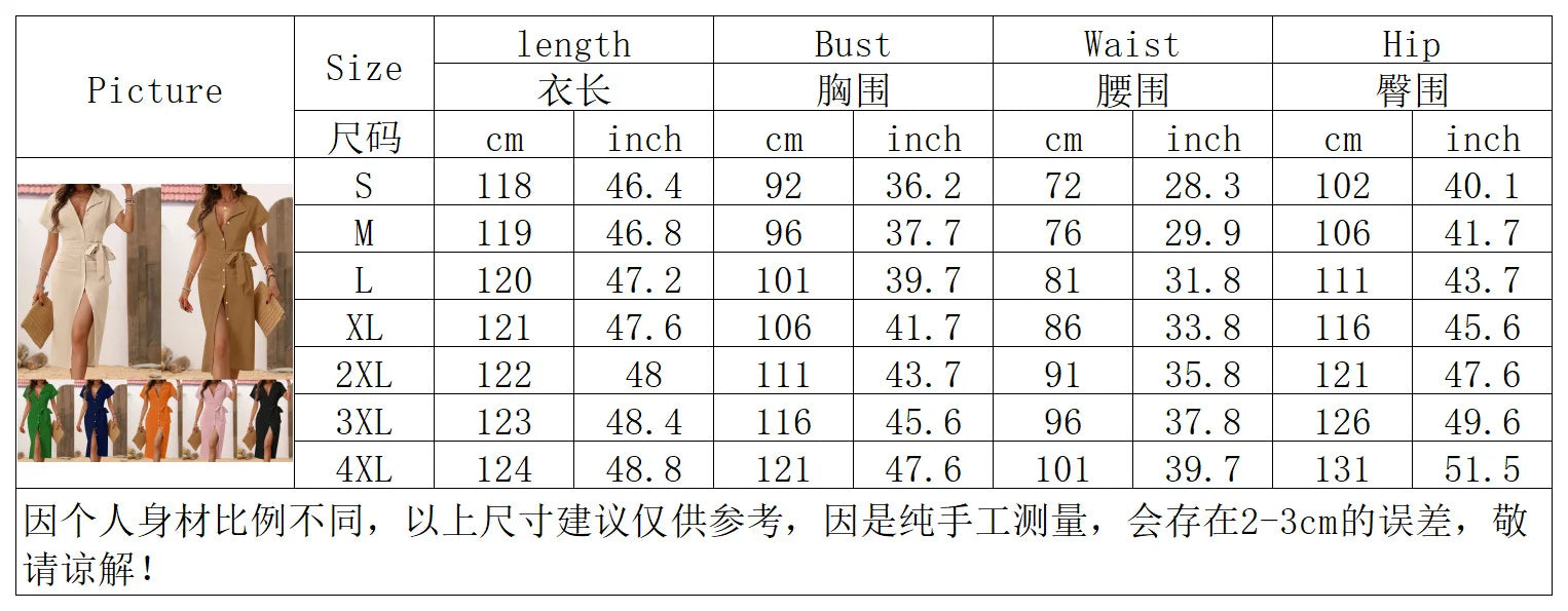 Women's Casual V Neck Short Sleeved Single-breasted Lace-up MIDI Dress Summer Solid Color Stylish Elegant Female Shirt Dresses