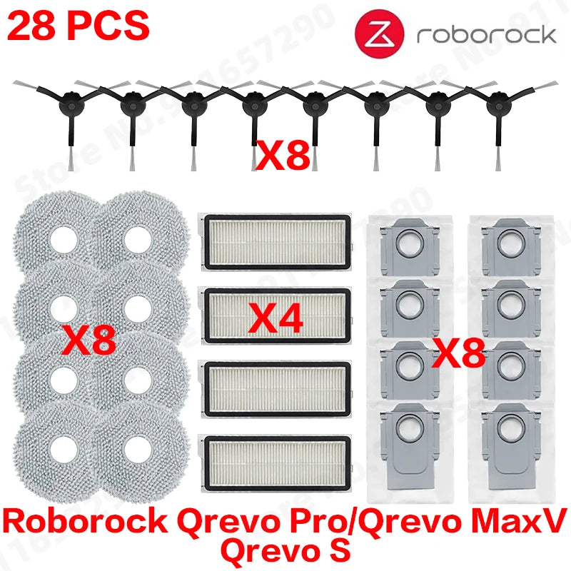 Roborock Qrevo Pro/Qrevo MaxV/Qrevo S Robot Vacuum Spare Parts Main Side Brushes Mop Cloths HEPA Filters Dust Bags Accessories