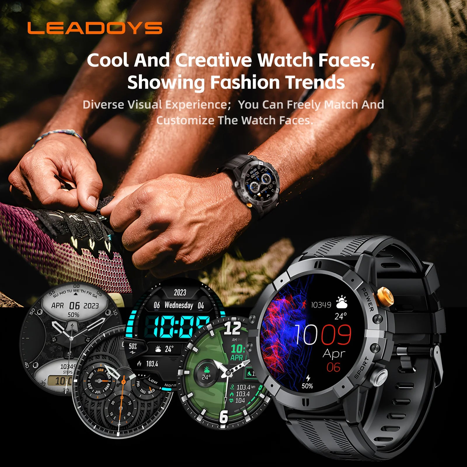 Rugged Fitness Smartwatch - 100+ Professional Sport Modes, Life Waterproof, Smart Message Notifications, Precision Sleep Tracker