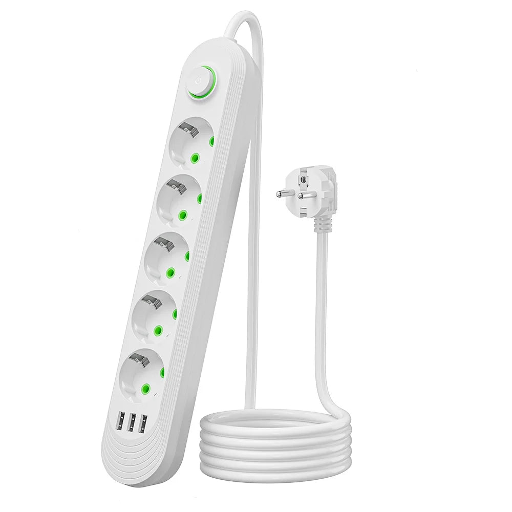 EU Plug AC Outlet Multiprise Power Strip 2m Extension Cord Electrical Socket Network Filter With USB Ports 2.1A Fast Charging