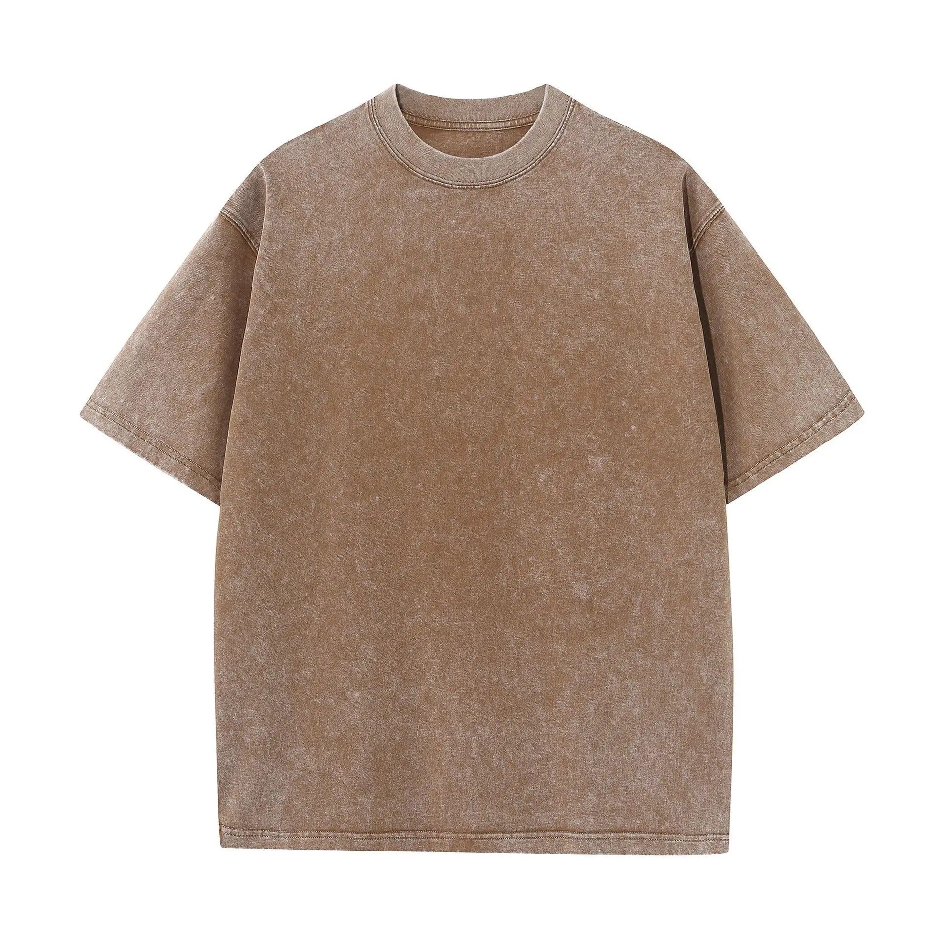 230G Cotton Retro T-shirt Drop-shoulder Sleeve Men Women Vintage Short-sleeve T Shirts Solid Color Hip Hop Loose Tees
