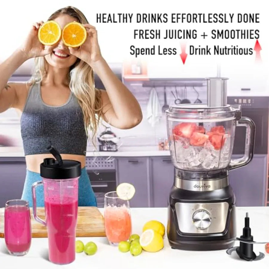 Blender Food Processor Combo 1000W 68oz Processor Bowl with 24oz To-Go Lid Cup for Smoothies Shakes Mixing Shredding Slicing Ch