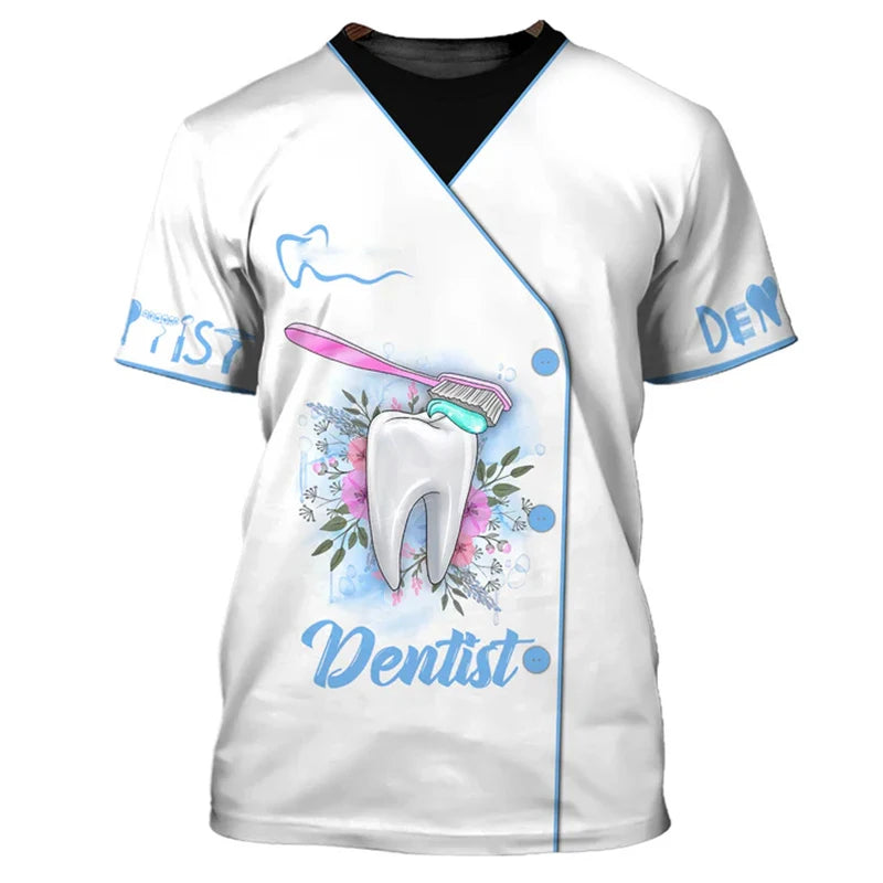 Dentist Work Uniform Funny Cosplay T-shirt For Men Cute Novelty Tooth Design O-neck T Shirts Breathable Oversized Women Tee Top