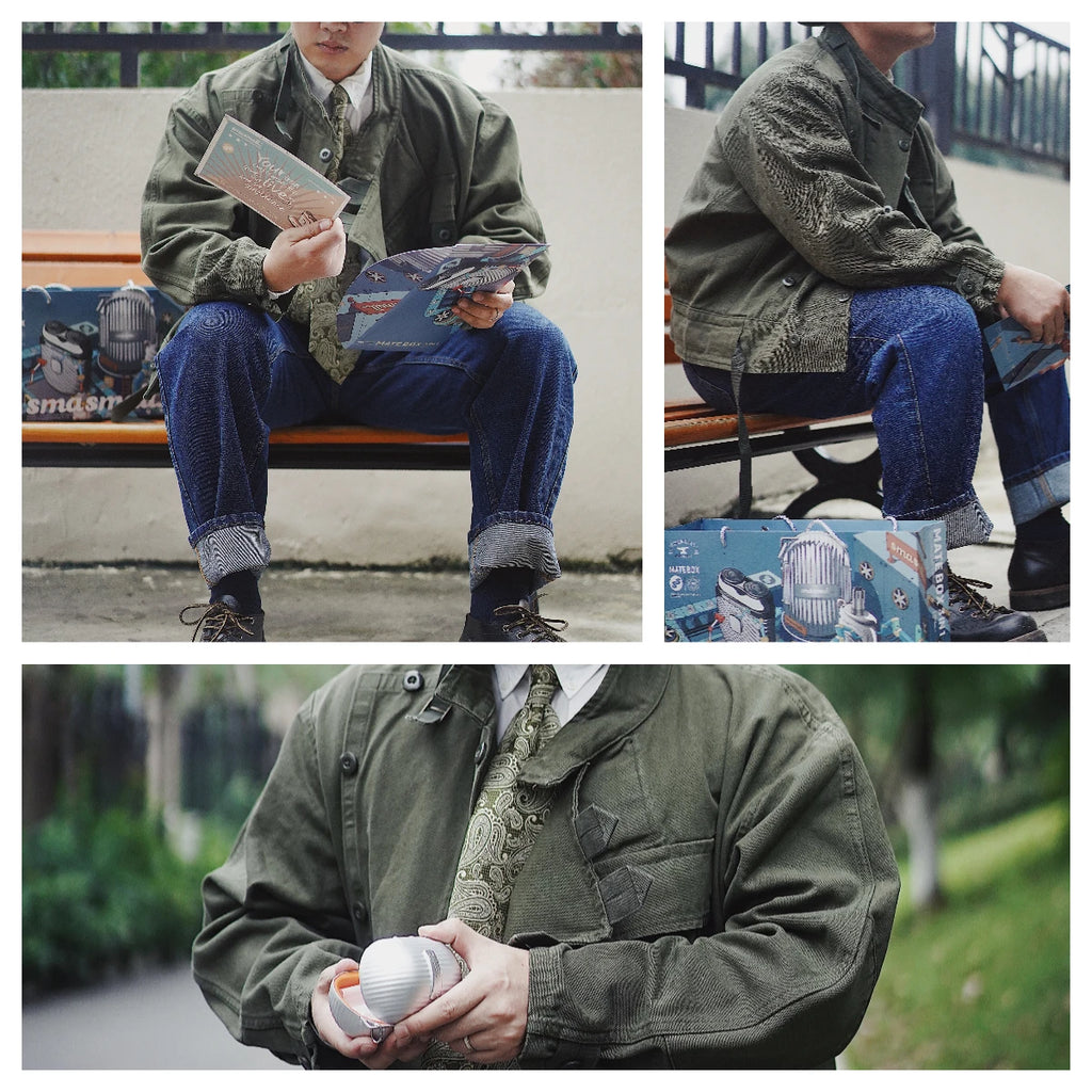 Maden Retro 16oz Canvas Swedish Motorcycle Green Jacket Pocket Bomber Jacket Casual Hunting Work Outwear for Men Spring and Fall