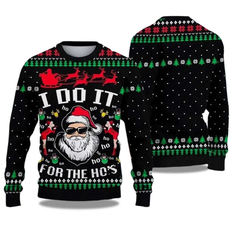 Jingle My Bells Ugly Christmas Sweater For Men Beer Party Print Santa Claus Pullover Sweatshirt Snowman Alpaca Pattern Sweater