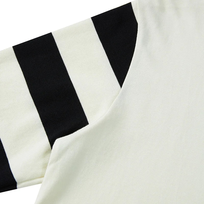 280G Heavyweight Dual Yarn Cotton Spring Fall Fashion Zebra Stripe T-shirt Men's Long Sleeve Casual Loose Tee Premium Basic Tops