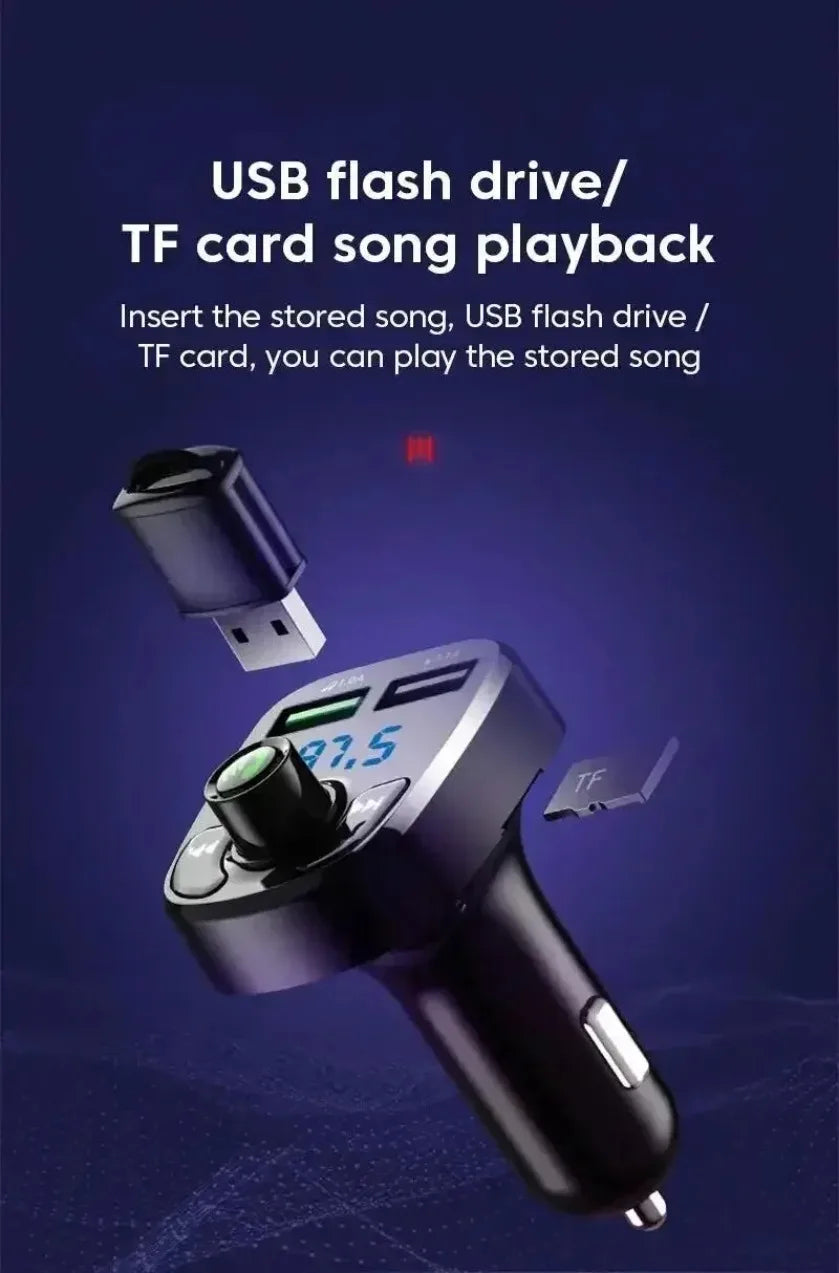 XIKCU LED MP3 Car Bluetooth FM Hands-Free Bluetooth-compaitable 5.0 Transmitter 3.1A QC3.0 PD Type C Dual USB Car Charger